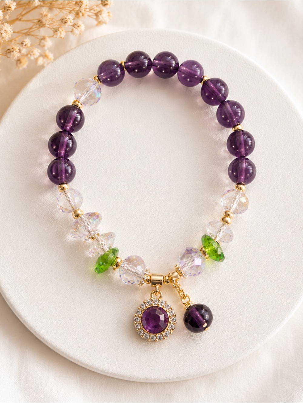 Purple Crystal Charm Bracelet by